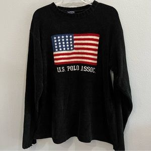 US Polo Assoc Jeanswear Black Acrylic Long Sleeve Pullover Patriotic US Flag